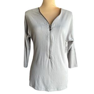 Venus Detailed Zip Top 3/4 Sleeve| Sz S| Light Grey